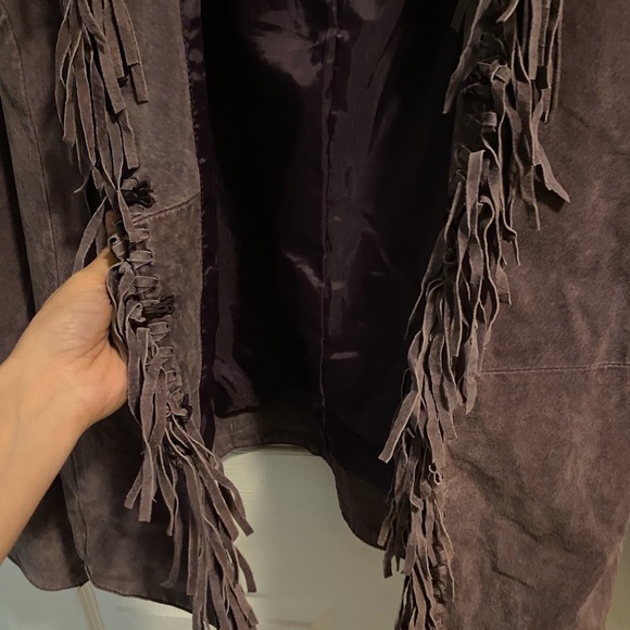 Ladies Beautiful Purple Dialogue Leather Jacket With Fringes Size Large - Picture 5 of 7